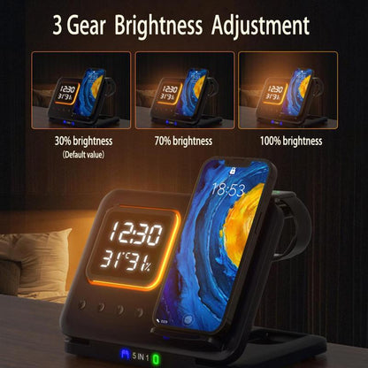 15W Wireless Chargers Stand 5 In1 LED Alarm