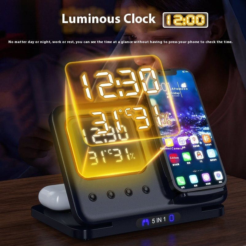 15W Wireless Chargers Stand 5 In1 LED Alarm