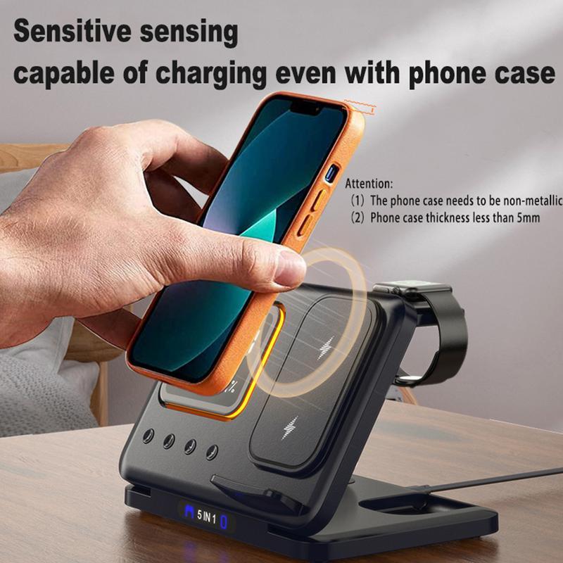 15W Wireless Chargers Stand 5 In1 LED Alarm