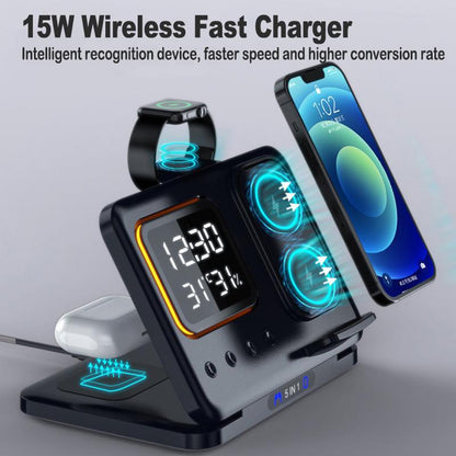 15W Wireless Chargers Stand 5 In1 LED Alarm
