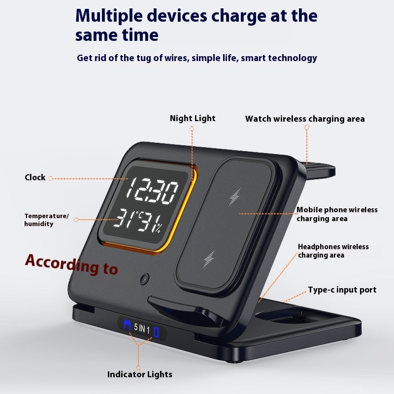 15W Wireless Chargers Stand 5 In1 LED Alarm