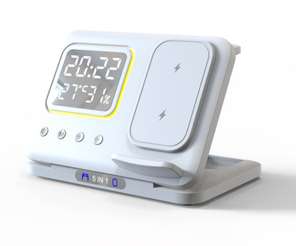 15W Wireless Chargers Stand 5 In1 LED Alarm