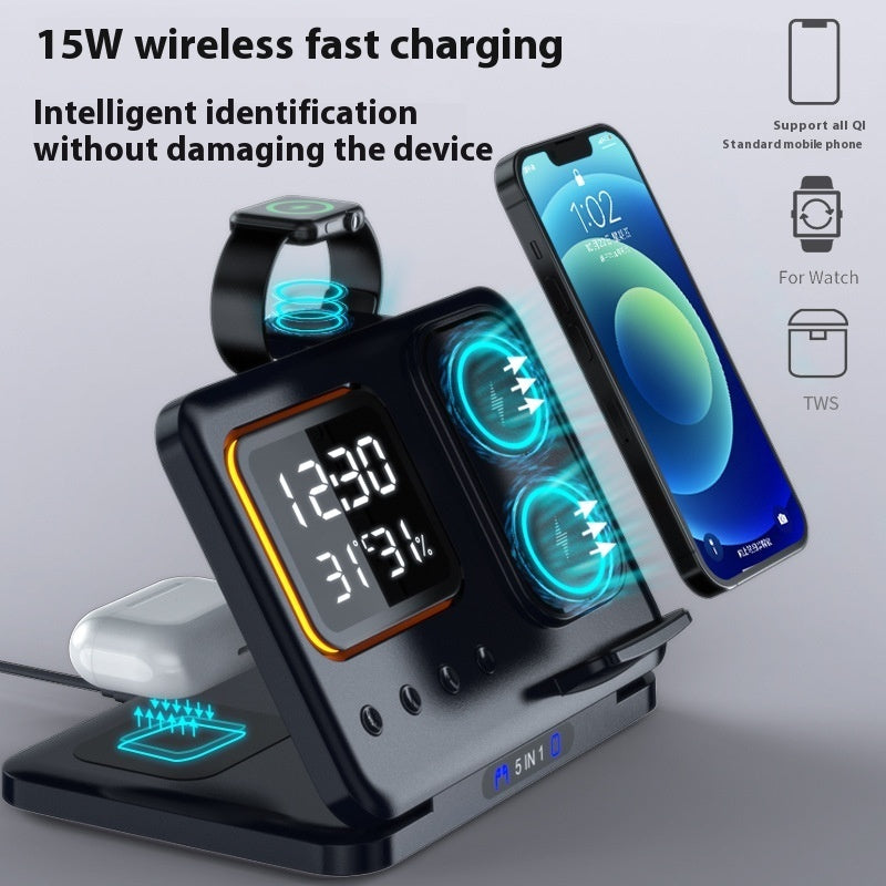 15W Wireless Chargers Stand 5 In1 LED Alarm