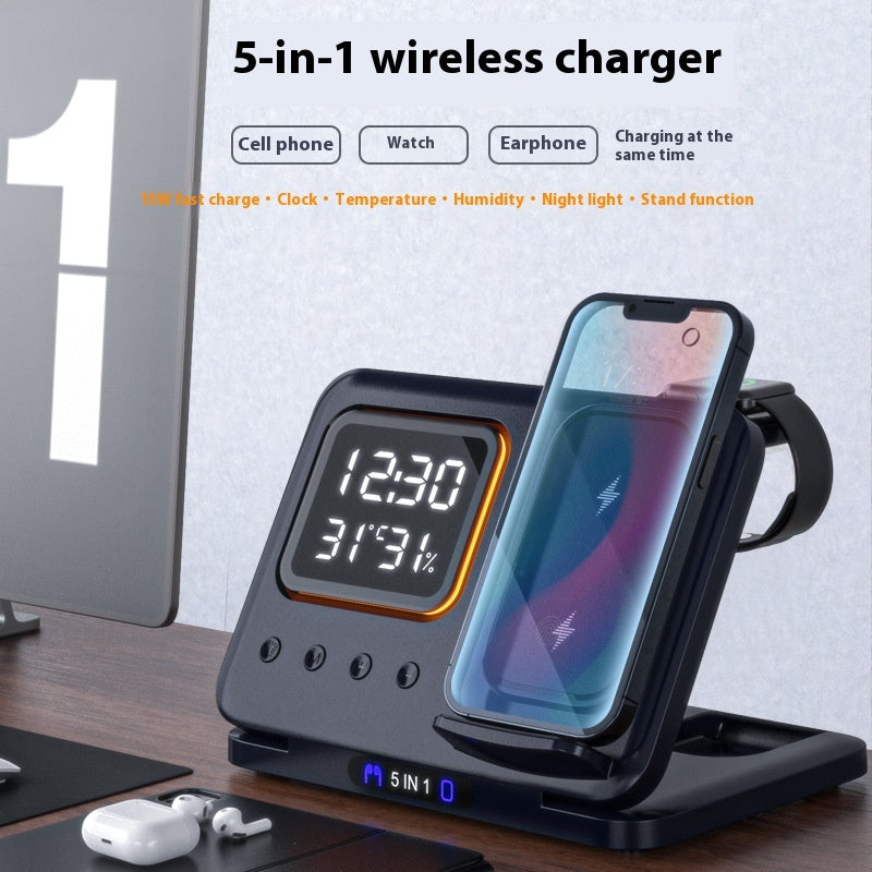 15W Wireless Chargers Stand 5 In1 LED Alarm